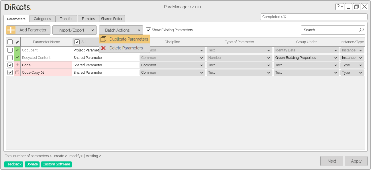 ParaManager batch actions